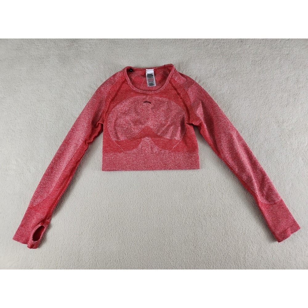Red Gymshark Long Sleeve Crop Top Athletic Shirt Women's Size Large Keyhole Back